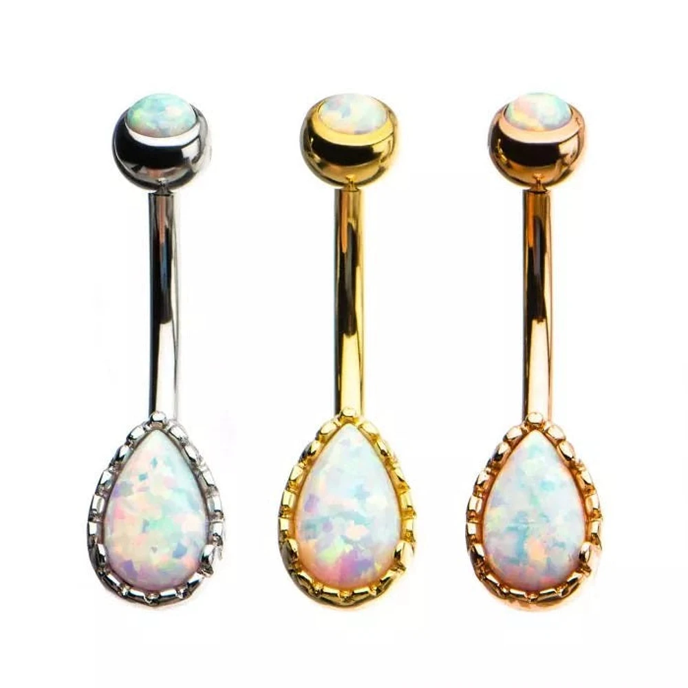 Opal Teardrop Beaded Edge Navel