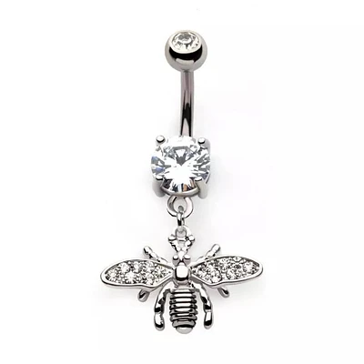 Abeja Lisa Con Alas De Pavé Ombligo