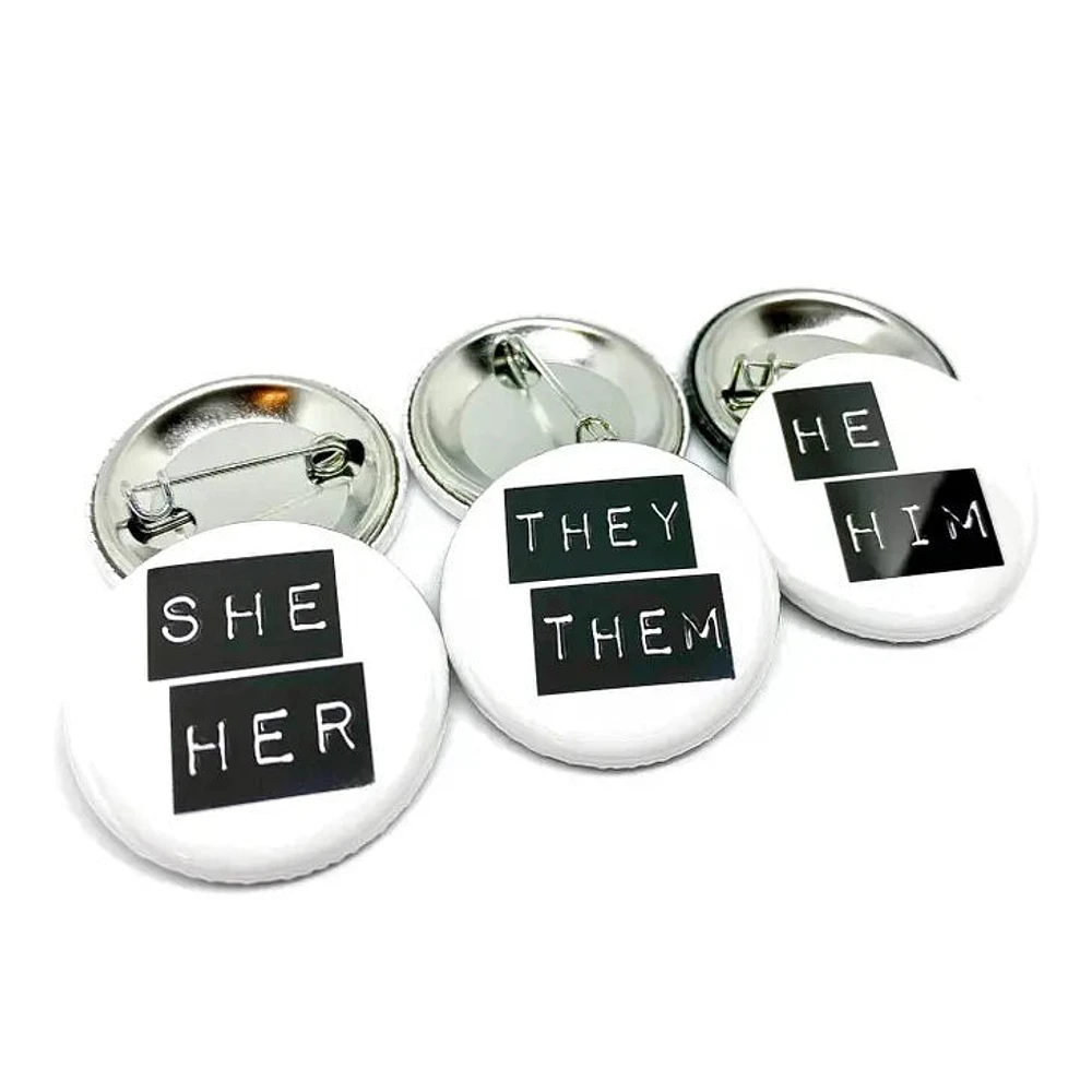 They/Them Black & White Button