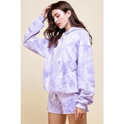 SUDADERA OVERSIZED TIE DYE CON CAPUCHA LAVANDA