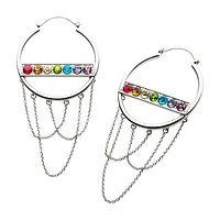 Stainless Steel with 6mm Rainbow CZ Silver Plated Bar and Dangling Chains Plug Hangers