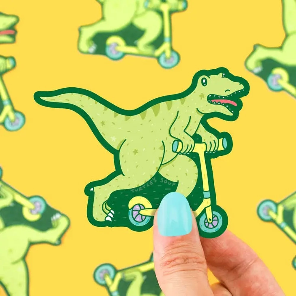 Athletic Scooting Dinosaur Sticker