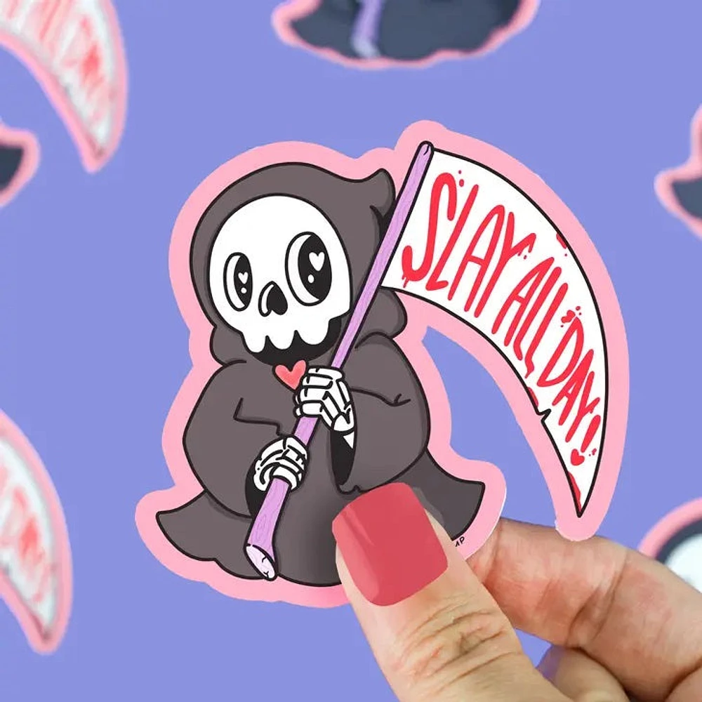 Mata todo el día Cute Grim Reaper Pegatina