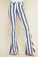 Striped Ivory/Grey Bell Bottom Jeans