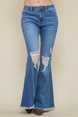 Plus Bell Bottom Distressed Jeans