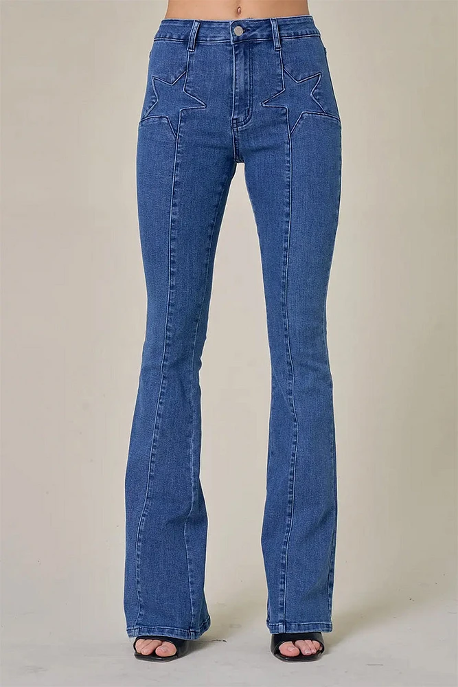 Front Star Detail Bell Bottom Jeans Plus