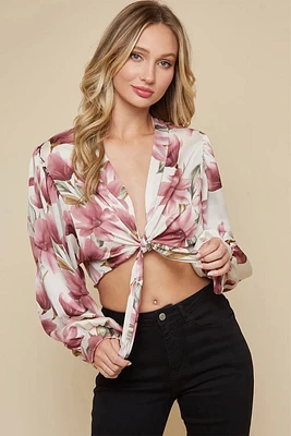 Printed Tie Front Top