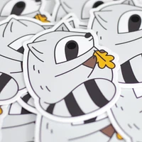 Raccoon Holding Leaf Sticker