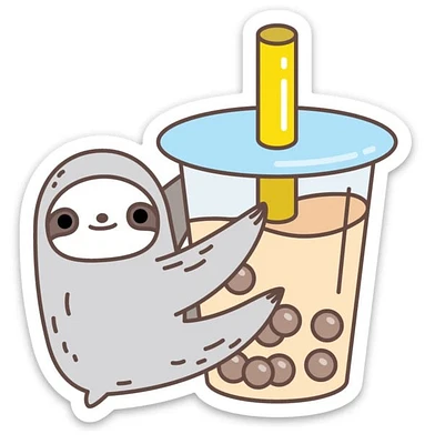 Sloth Loves Bubble Tea Sticker