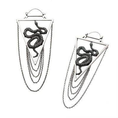 Stainless Steel with Silver Plated Snake and Dangling Chains Plug Hangers