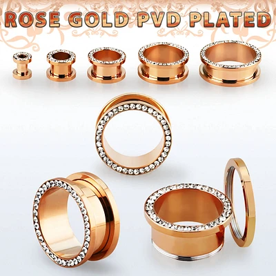 Rose Gold PVD With Clear Jewels 0g - 7/8"