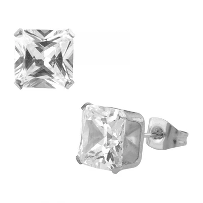 Pendientes Inox CZ Claro Cuadrado 6MM