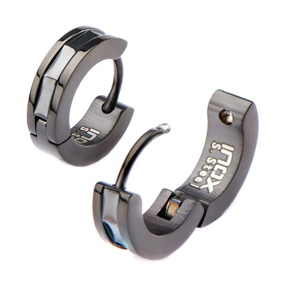 Black Steel IP Huggie Earrings