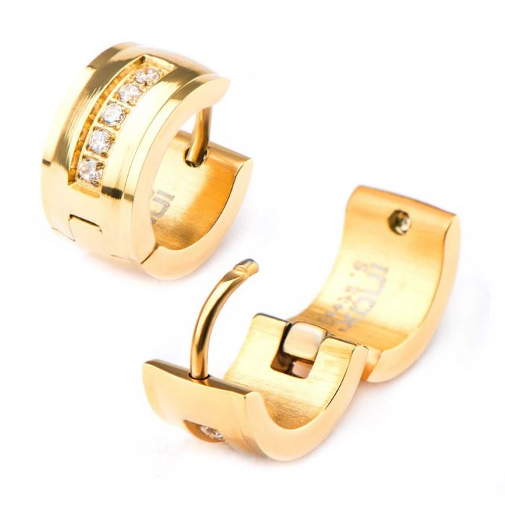 Boucles d'oreilles Huggie en acier doré avec zircons cubiques