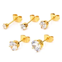 Gold IP Round Clear CZ With 4mm Gem