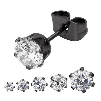 Black Plated Steel With 4mm Clear CZ Stud Earrings