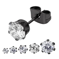 Boucles d'oreilles en acier plaqué noir avec CZ transparent de 4 mm