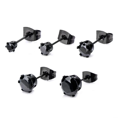 Black Studs With 3mm CZ Gems