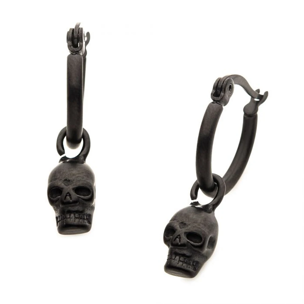 Matte Black Skull Dangle Huggie