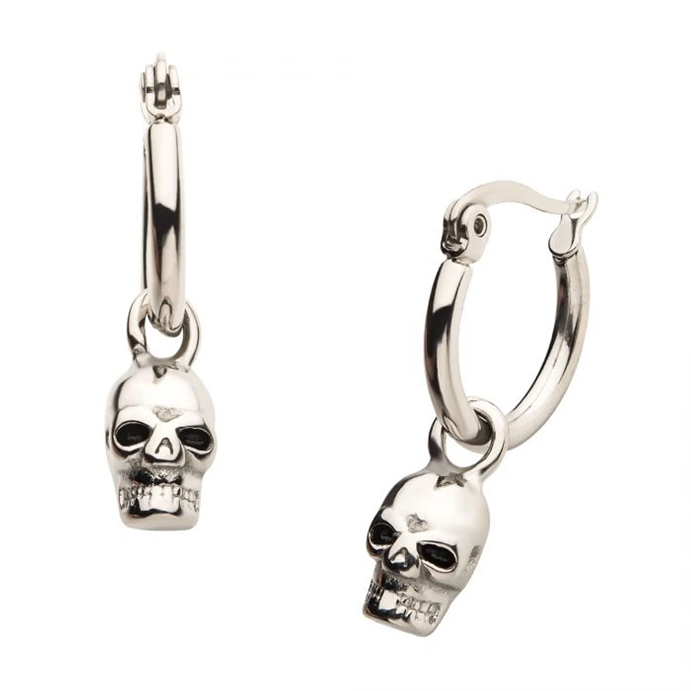 SS Skull Dangle Huggie Earrings