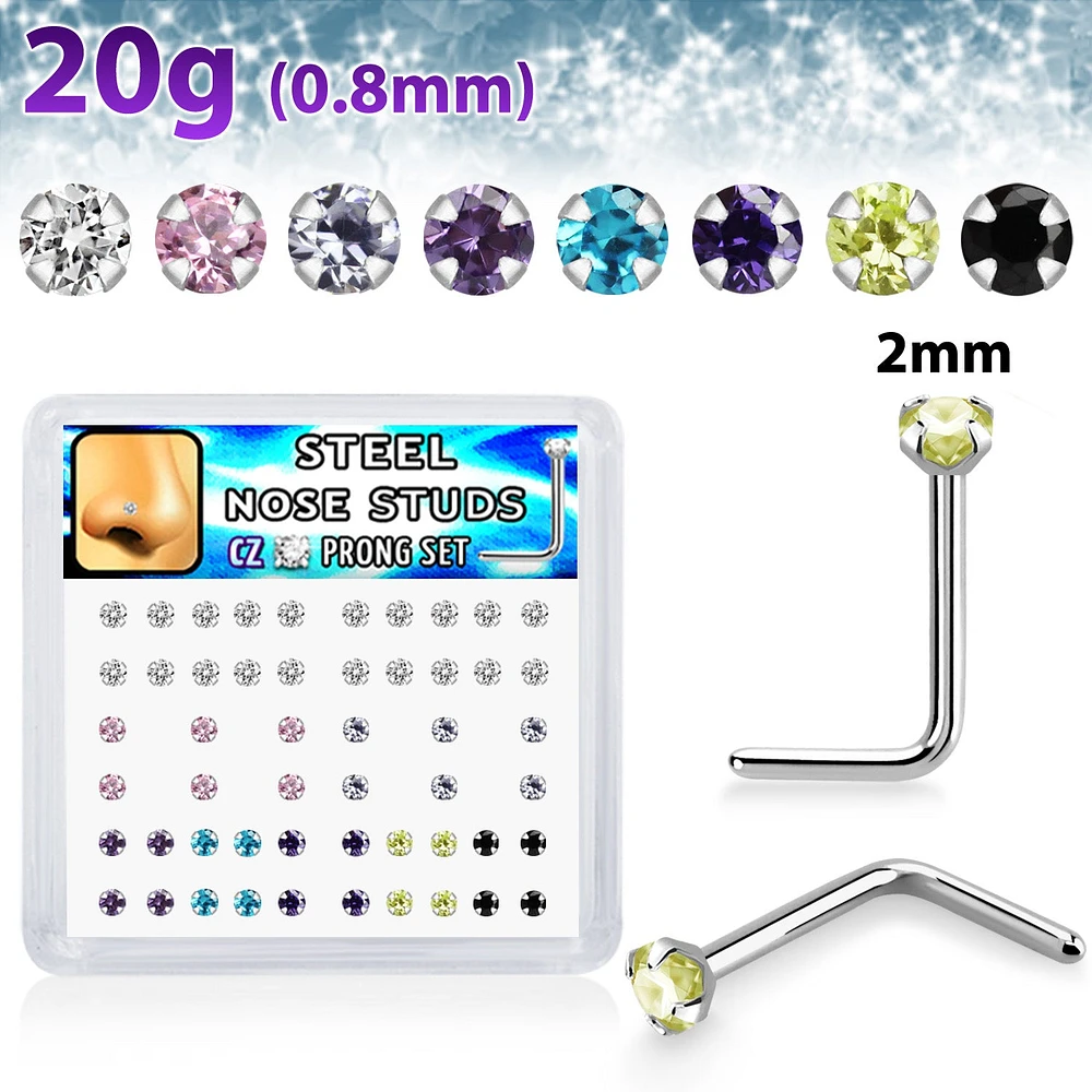 20g Prong Set 2mm Colour Gem L-Shape