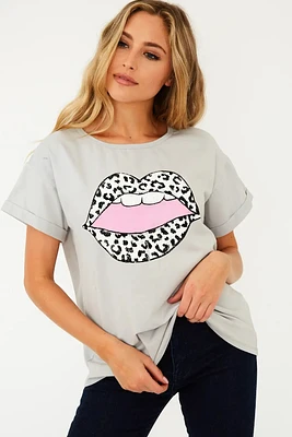 T-SHIRT GRAPHIQUE BOUCHE GRIS