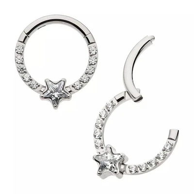 Star And Prong Cz Hinged Hoop