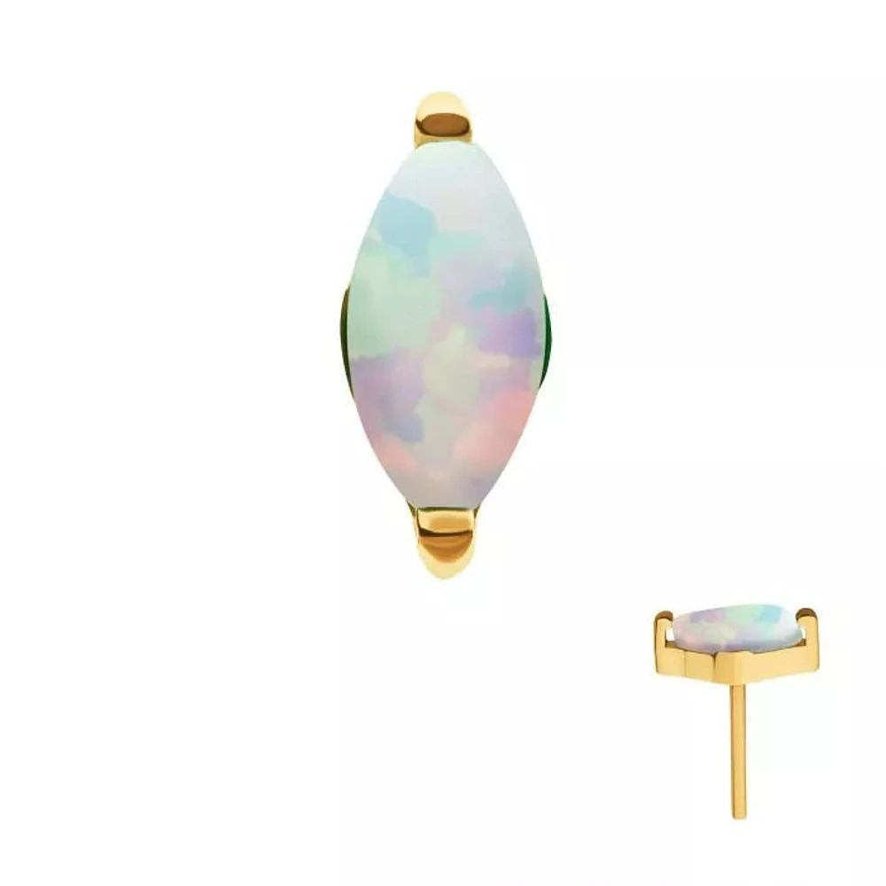 24Kt Gold PVD Titanium Threadless with 2-Prong Marquise Opal Top