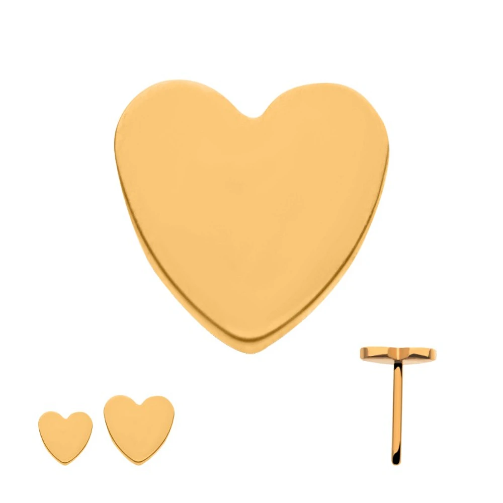 24KT Gold PVD Titanium Threadless with Heart Top