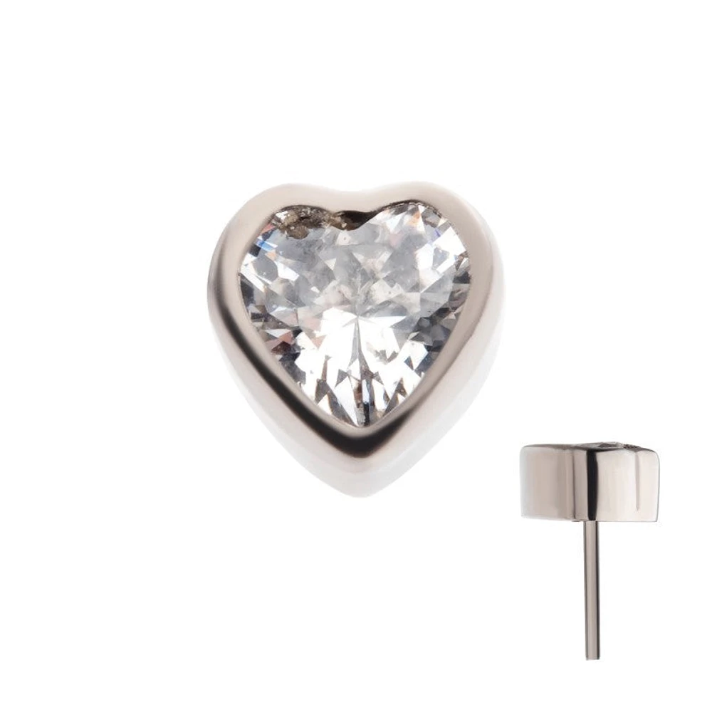 Titanium Threadless with Bezel Set CZ Heart Shape Top