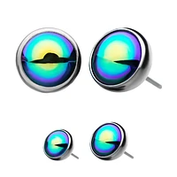 Titanium Threadless Bezel Set Oil Slick Pearl Front Facing Top