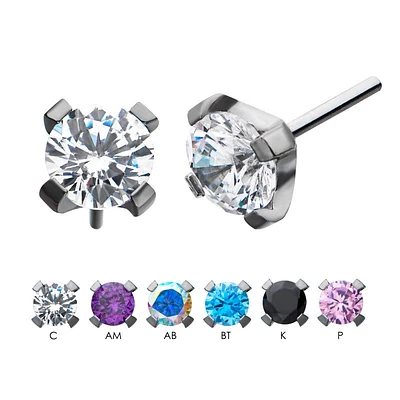 Titanium Threadless Prong Set CZ Front Facing Top