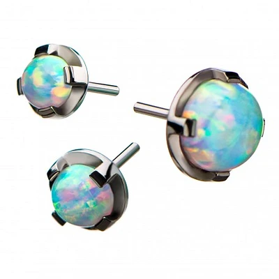 Titanium Internally Threaded 3-Prong Set Synthetic Opal Top