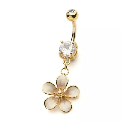 Nombril pendant fleur blanche