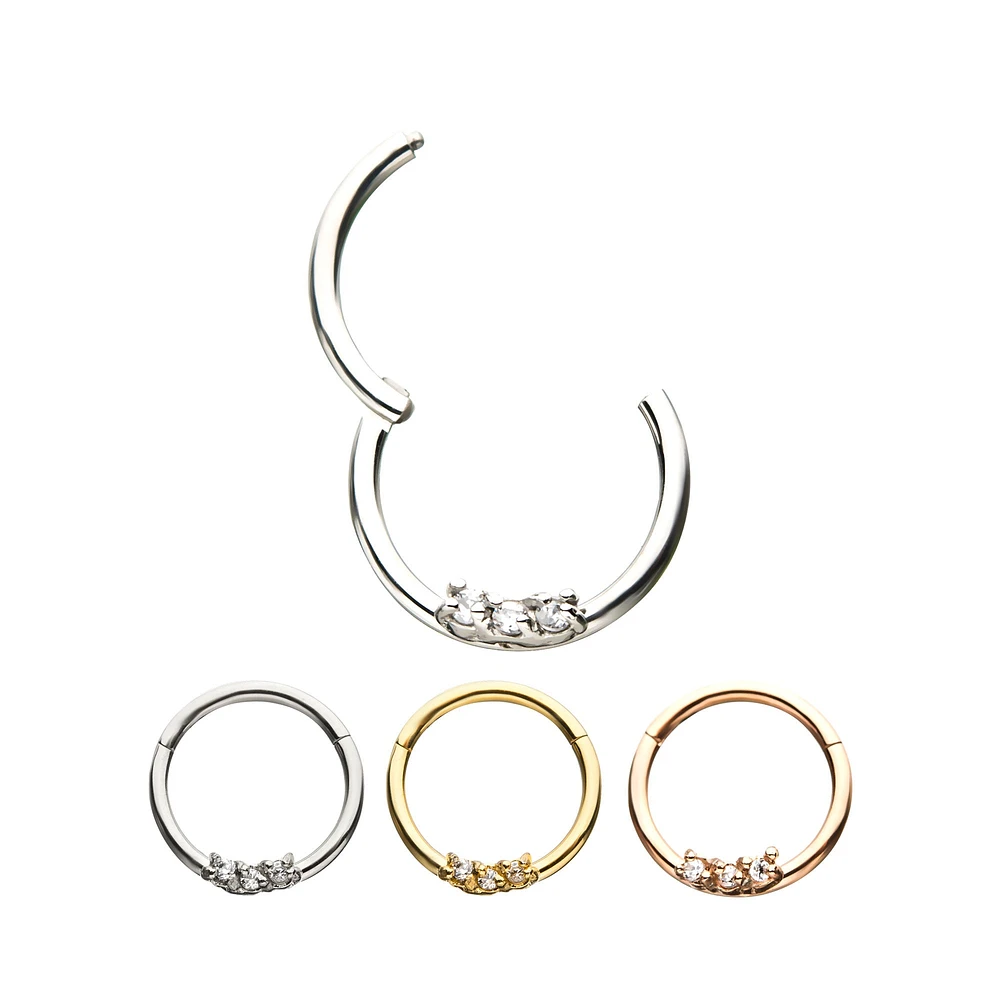 3 Gems Hinged Hoop 16g