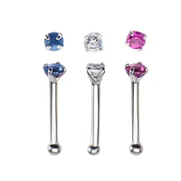 18g & 20g Surgical Steel Nose Bone With 2mm Prong Gem Set Top