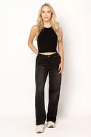 YMI Mid-Rise Wide-Leg Jeans Black Wash