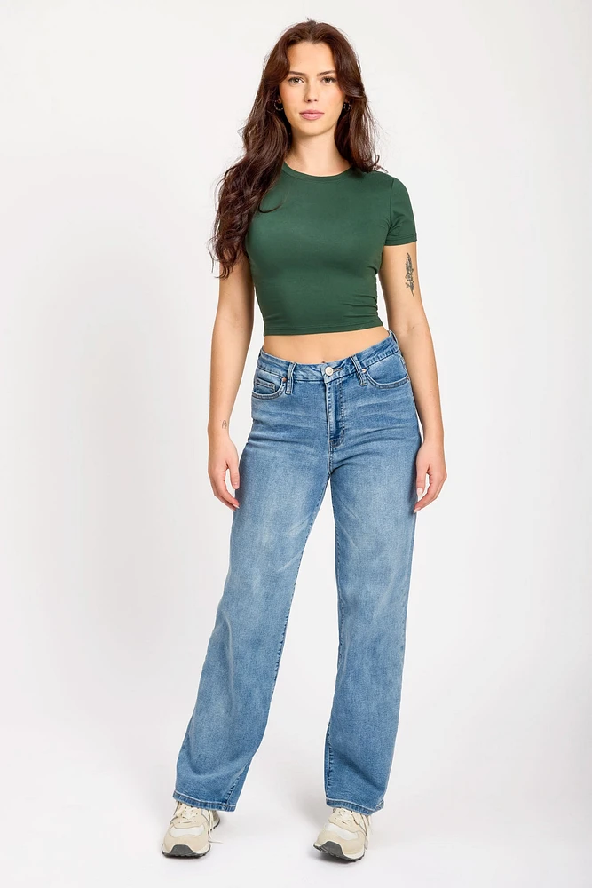 YMI Mid-Wash Curvy Fit Ultra High-Rise Wide-Leg Jeans