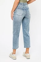 YMI Distressed Mid-Wash High-Rise Cropped Jean