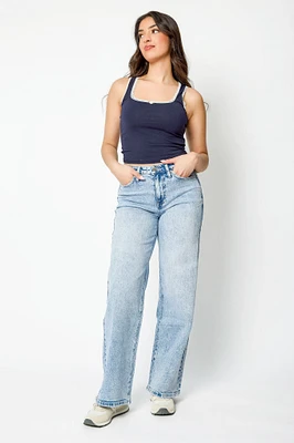 YMI Acid Wash High-Rise Wide-Leg Jean