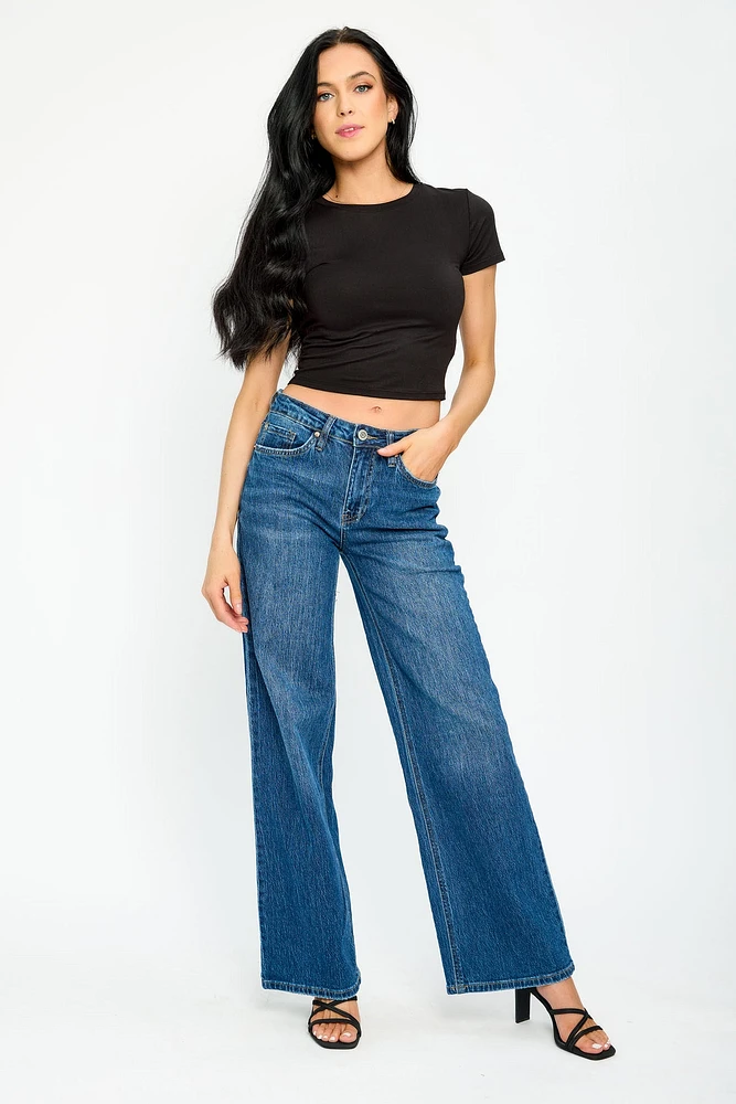 YMI Dark Wash High-Rise Wide-Leg Jean