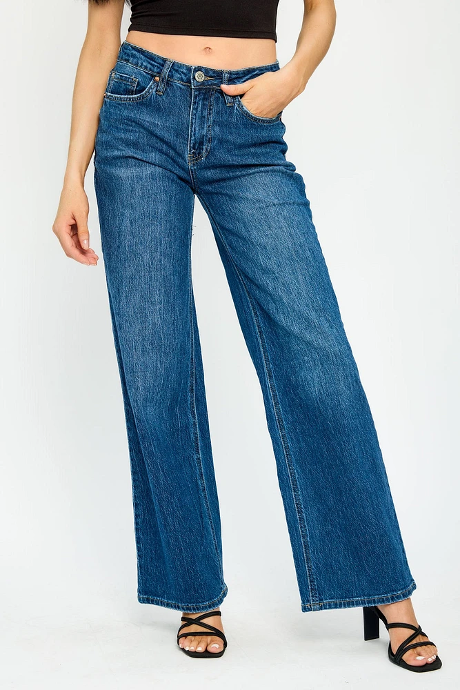 YMI Dark Wash High-Rise Wide-Leg Jean