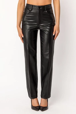 High-Rise Faux Leather Straight-Leg Pant