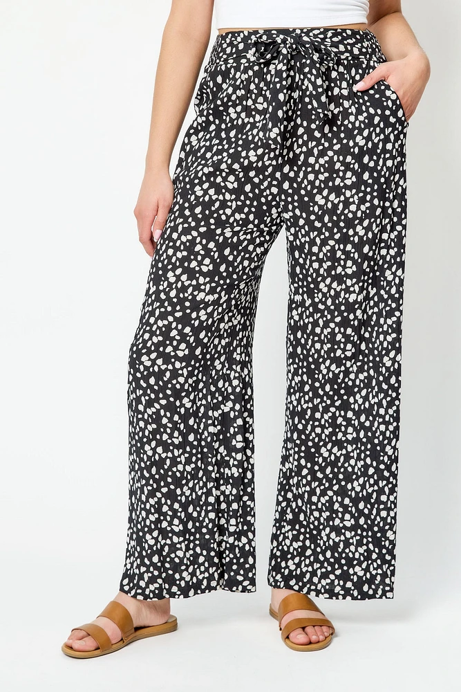 Tie-Belt Polka Dot Palazzo Pant