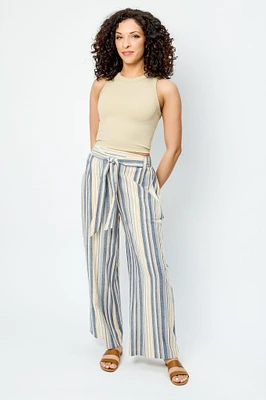 Tie-Belt Striped Palazzo Pant