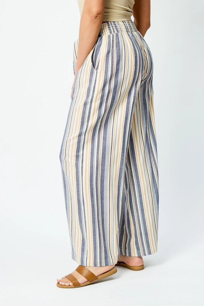 Tie-Belt Striped Palazzo Pant