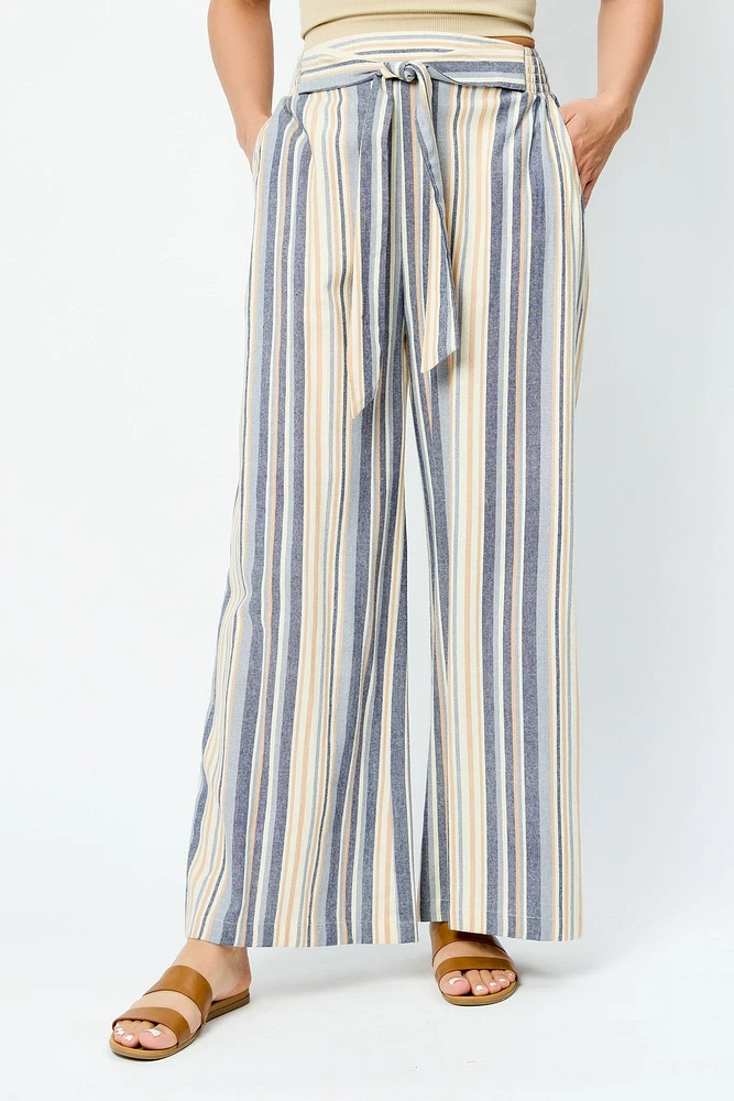Tie-Belt Striped Palazzo Pant