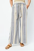 Tie-Belt Striped Palazzo Pant