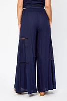 Crinkle Gauze Wide-Leg Pant with Crochet Trim