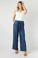 Chambray Wide-Leg Tie-Front Pant